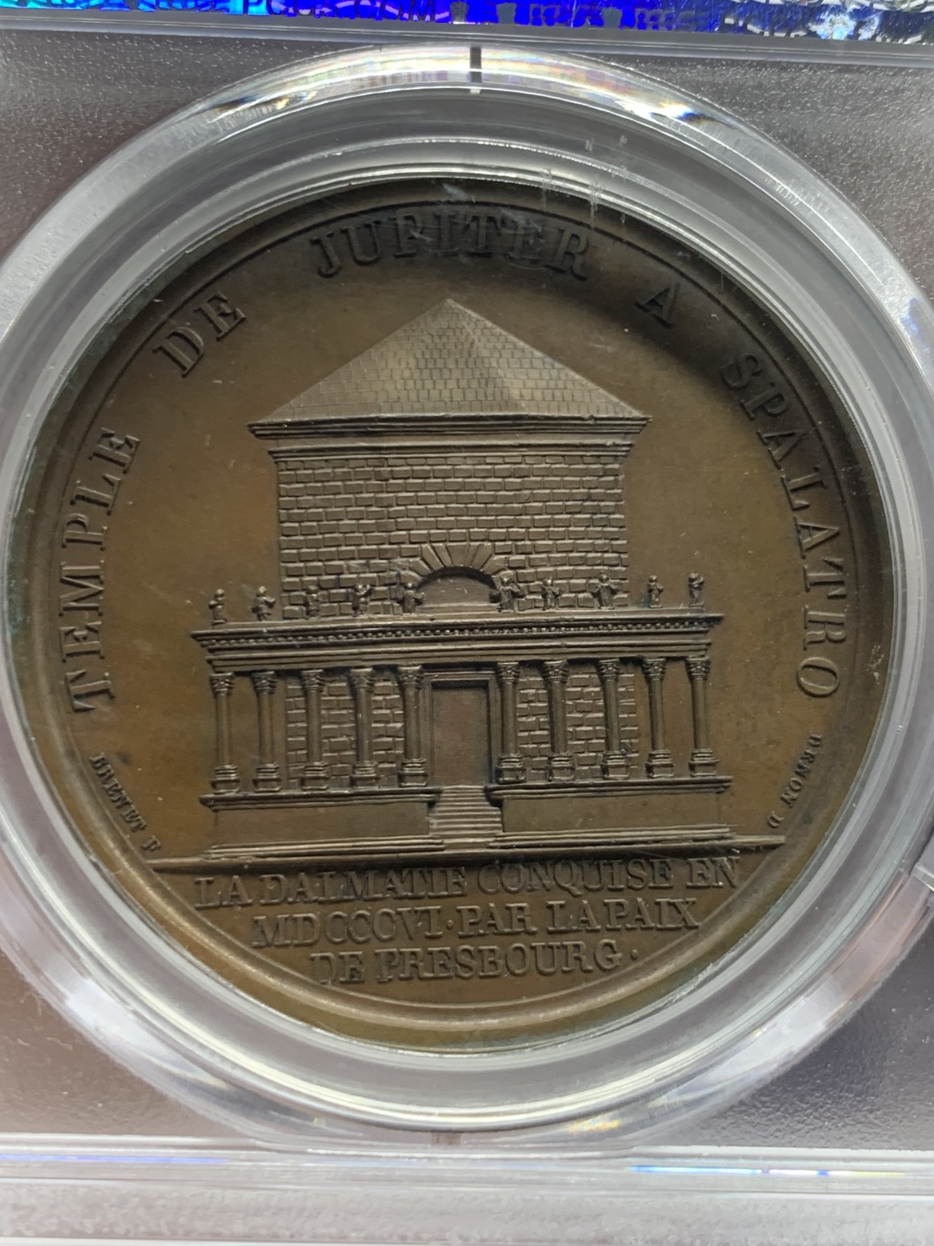 《竞宝斋》第246场-周日，周一 ，周二3场连拍 (全场包邮) PCGS-SP64冠军分 法国拿破仑铜章 征服达尔马提亚 背面朱庇特神庙 在今克罗地亚斯普利特