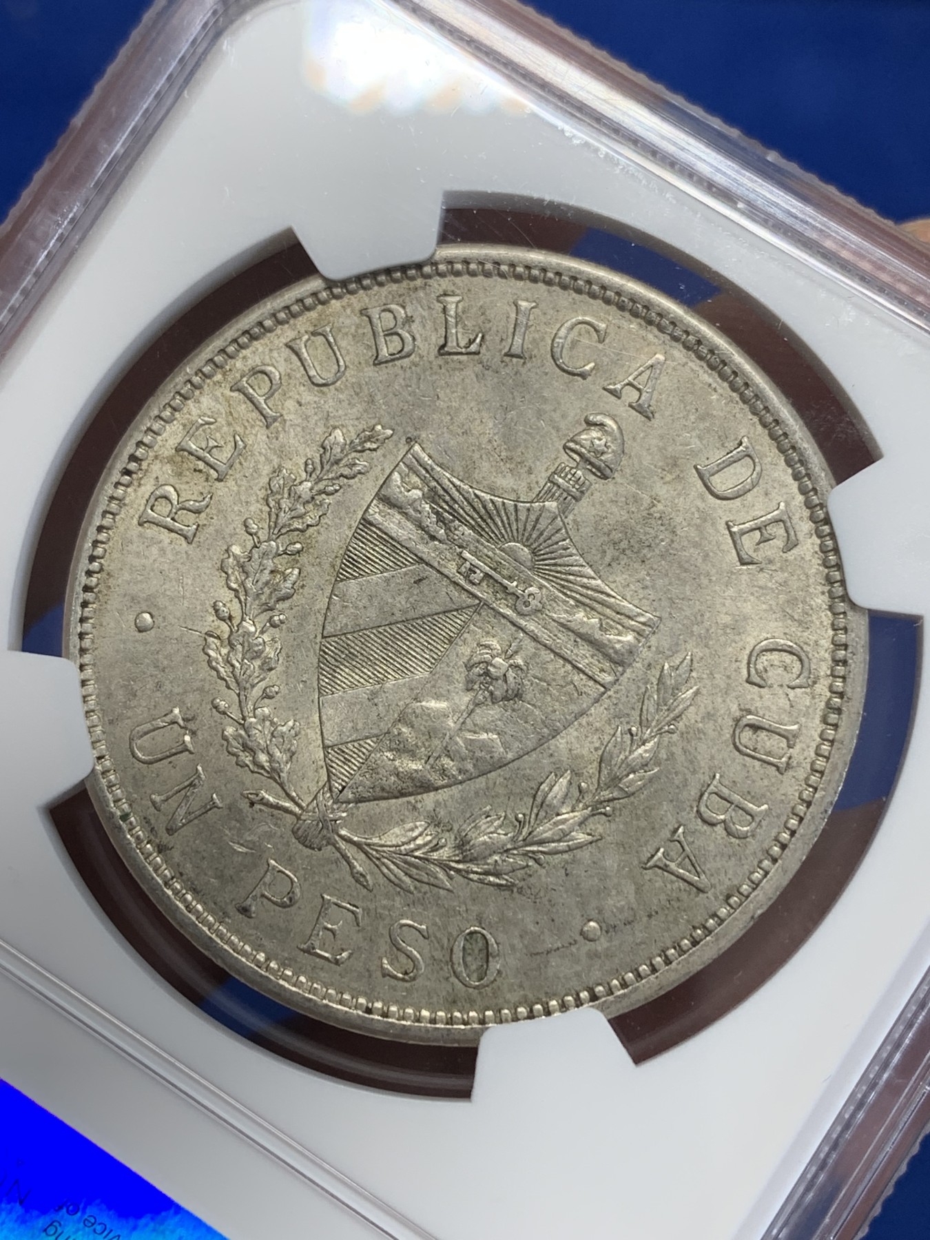 《竞宝斋》第246场-周日，周一 ，周二3场连拍 (全场包邮) NGC UNC 古巴1932年大五角星银币 带光好品