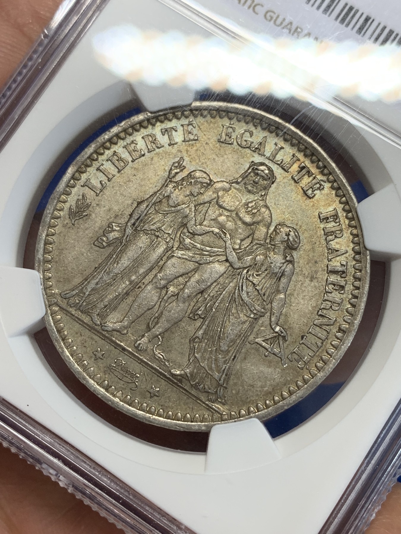 《竞宝斋》第246场-周日，周一 ，周二3场连拍 (全场包邮) NGC-MS61 法国1873年A版大力神5法郎银币