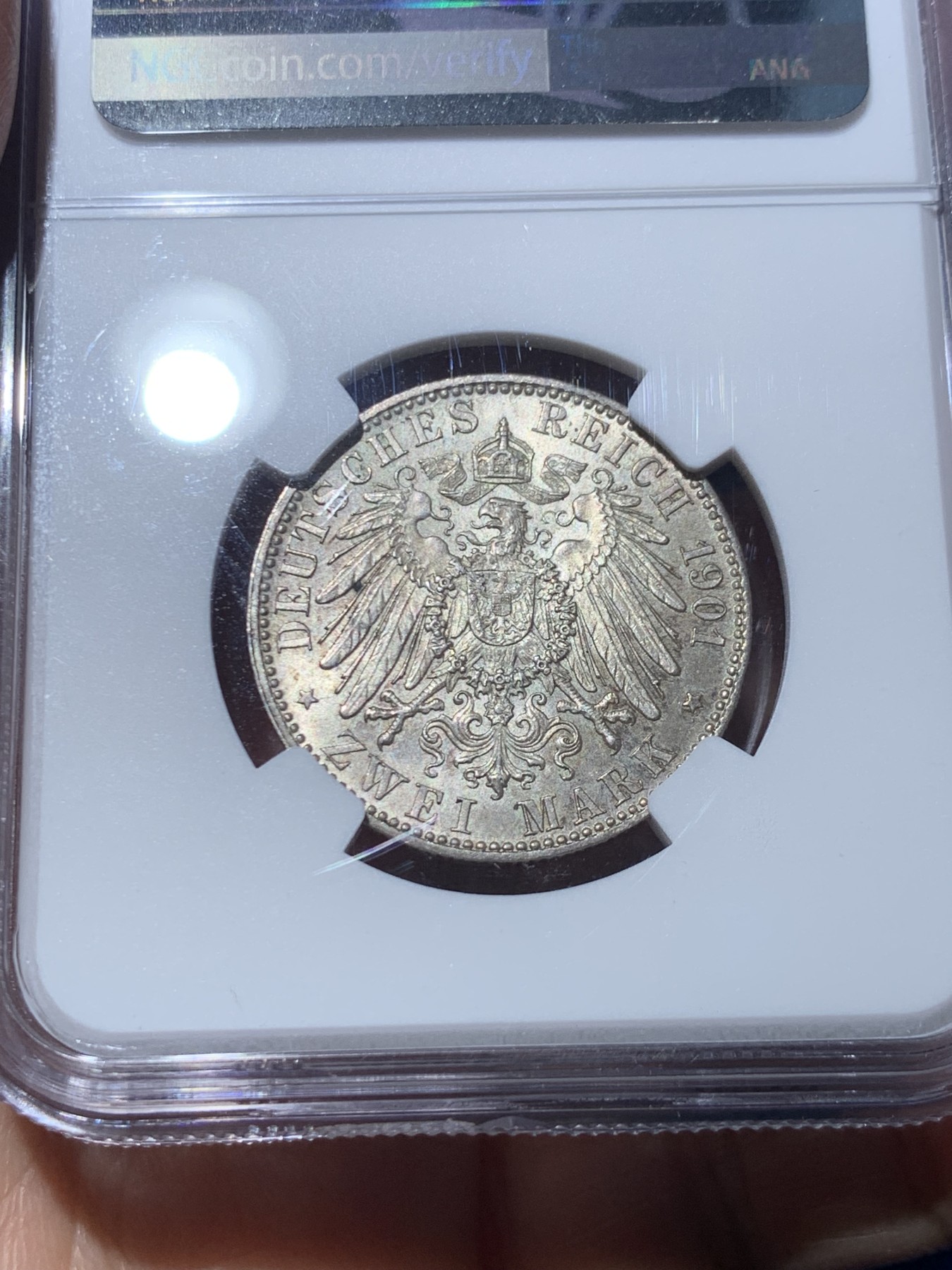 《竞宝斋》第246场-周日，周一 ，周二3场连拍 (全场包邮) NGC-MS64 德国1901年普鲁士2马克银币