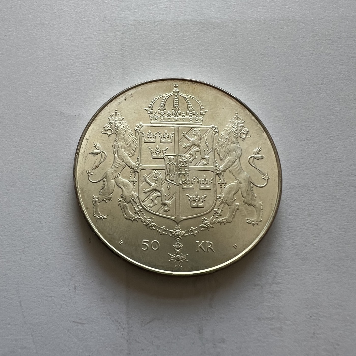 顺丰包邮 外国新银币 老银币 好品瑞典1976年皇室大婚50克朗纪念银币