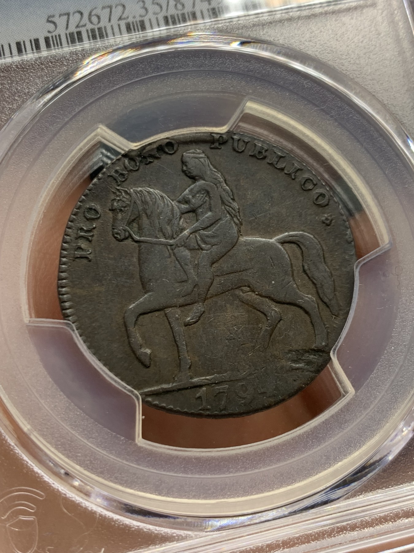 《竞宝斋》第246场-周日，周一 ，周二3场连拍 (全场包邮) PCGS-VF35 唯一亚军分 1794年考文垂戈黛娃夫人代用铜币，英系名誉品，细节不错。DH248珍稀版本，更高分记录仅1枚，戈黛娃版本收集必备。