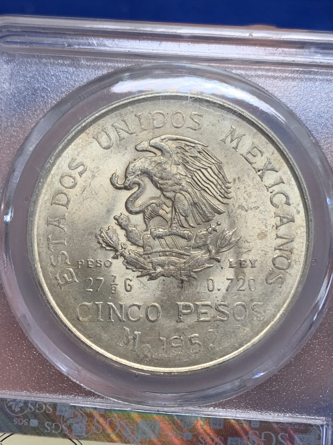 《竞宝斋》第246场-周日，周一 ，周二3场连拍 (全场包邮) SGS MS65 Hidalgo 墨西哥1952年5比索大银币