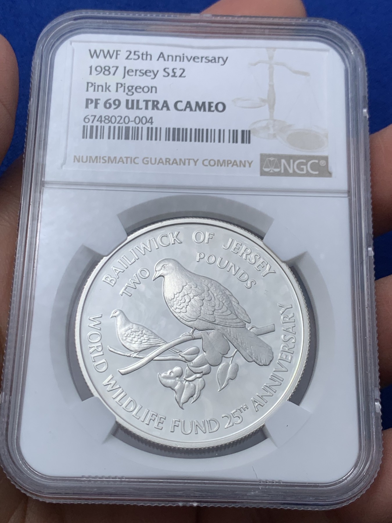 《竞宝斋》第246场-周日，周一 ，周二3场连拍 (全场包邮) NGC PF69UC 泽西1987年2镑鸽子银币