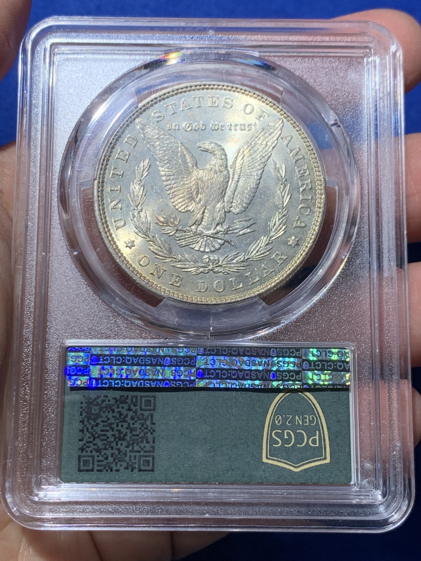 《竞宝斋》第246场-周日，周一 ，周二3场连拍 (全场包邮) PCGS MS65+ 美国1886年摩根银币，双面淡金彩