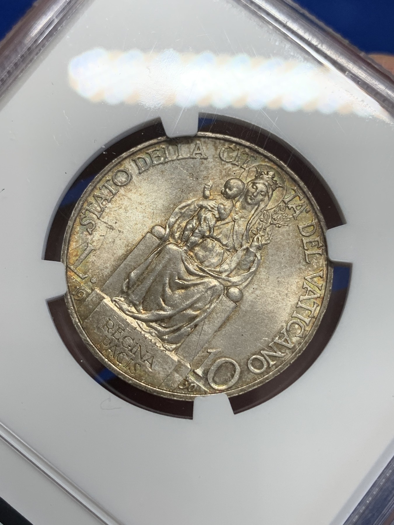 《竞宝斋》第246场-周日，周一 ，周二3场连拍 (全场包邮) NGC UNCD 梵蒂冈1930年10里拉银币，早期年份比较少