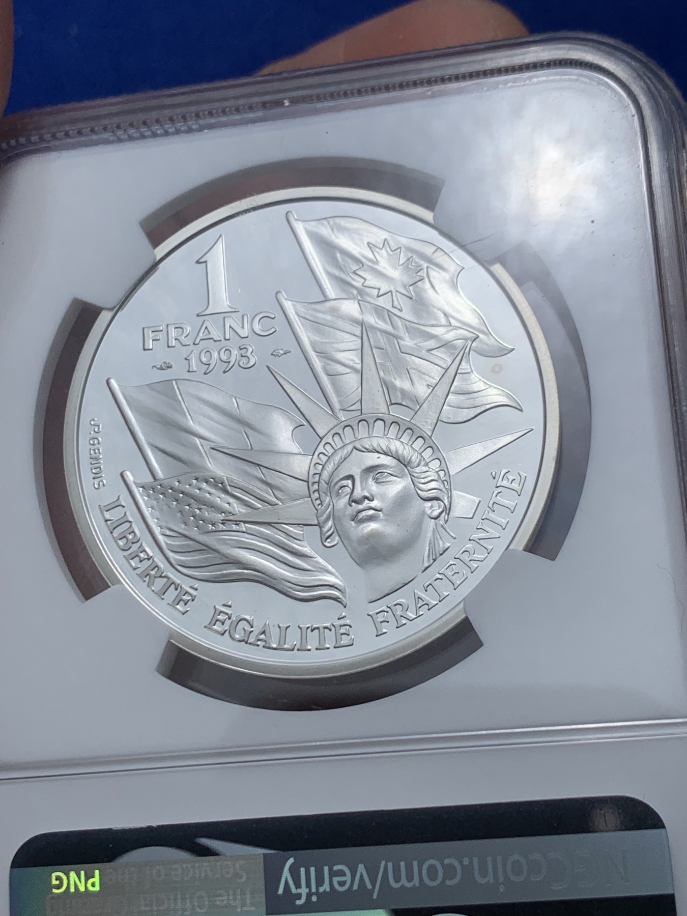 《竞宝斋》第246场-周日，周一 ，周二3场连拍 (全场包邮) NGC PF69UC 法国1993诺曼底登陆银币 95克劳斯年度最具历史意义