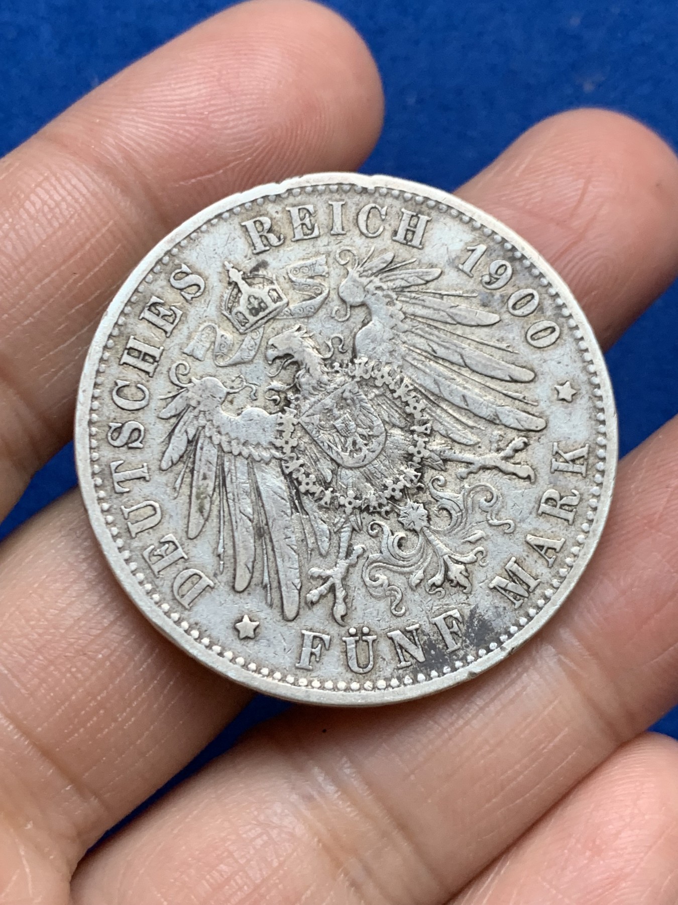 《竞宝斋》第246场-周日，周一 ，周二3场连拍 (全场包邮) 德国1900年汉堡双狮5马克银币 