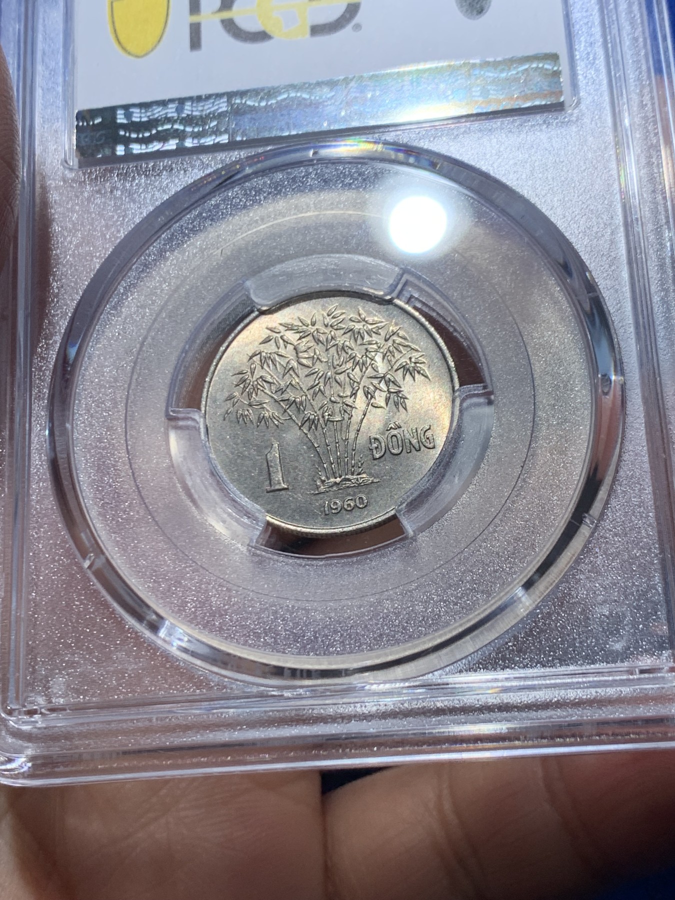 《竞宝斋》第246场-周日，周一 ，周二3场连拍 (全场包邮) PCGS MS65 越南1960年吴庭艳头像1盾，高分强光好品！