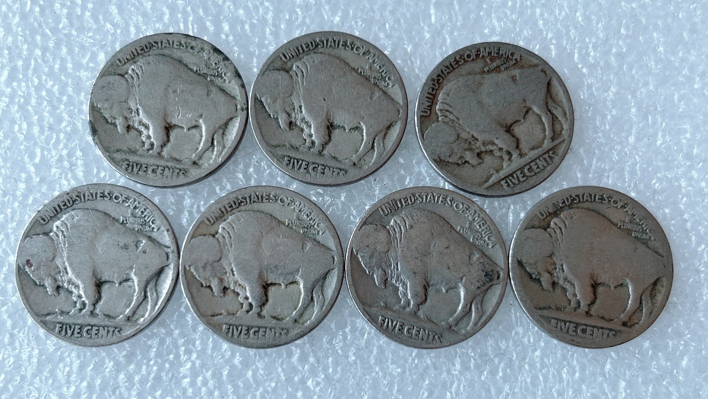 第一海外回流一元起拍收藏 散币专场 第71期 美国早期5美分白铜币 印第安人酋长牦牛  7枚