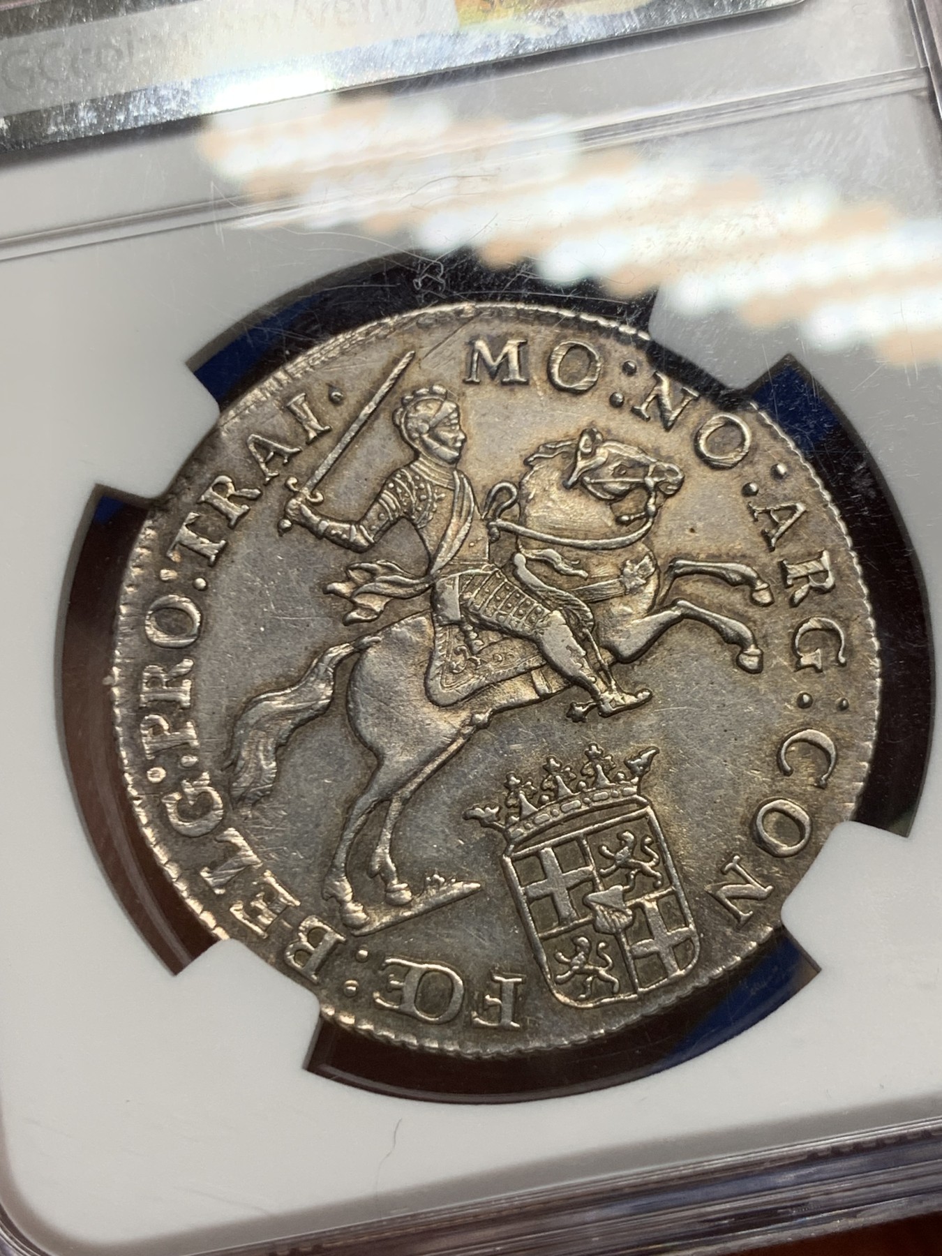 《竞宝斋》第246场-周日，周一 ，周二3场连拍 (全场包邮) NGC MS62 荷兰乌特勒支小马剑1/2杜卡特银币 骑士和战马栩栩如生