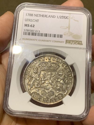 《竞宝斋》第246场-周日，周一 ，周二3场连拍 (全场包邮) - NGC MS62 荷兰乌特勒支小马剑1/2杜卡特银币 骑士和战马栩栩如生