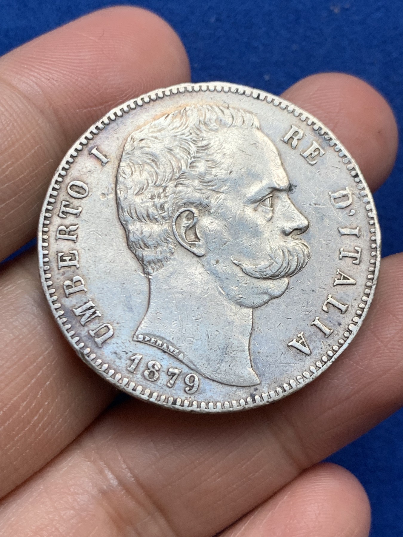 《竞宝斋》第246场-周日，周一 ，周二3场连拍 (全场包邮) 意大利  翁贝托 1879年 5里拉 银币 高点细节均在