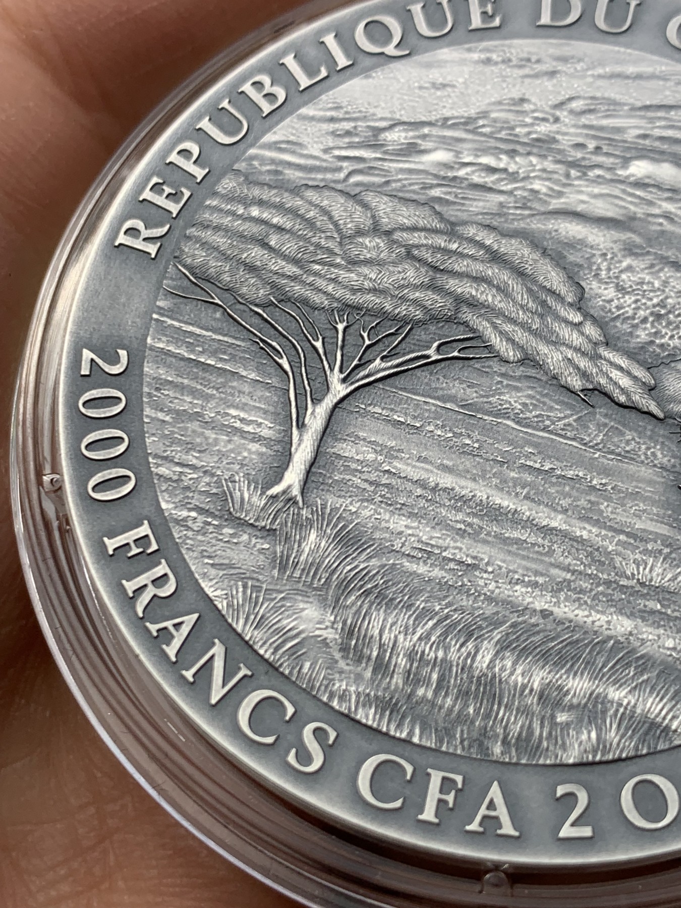 《竞宝斋》第246场-周日，周一 ，周二3场连拍 (全场包邮) 喀麦隆2021年2000中非法郎 山地猩猩2盎司高浮雕银币 发行500枚 雕刻精美 盒证全 62.2克 999银