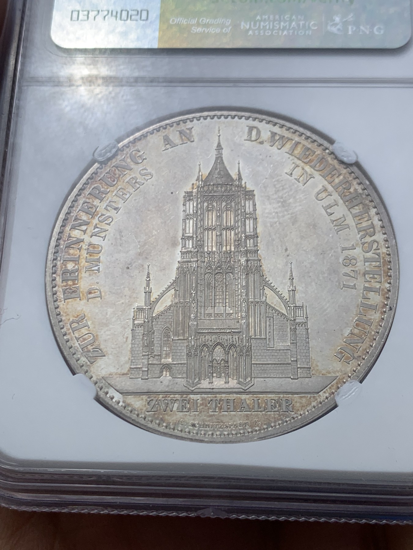 《竞宝斋》第246场-周日，周一 ，周二3场连拍 (全场包邮) NGC PF62 德国 1871年 符腾堡乌尔姆大教堂 2泰勒 大银币 热门品种 难得好物