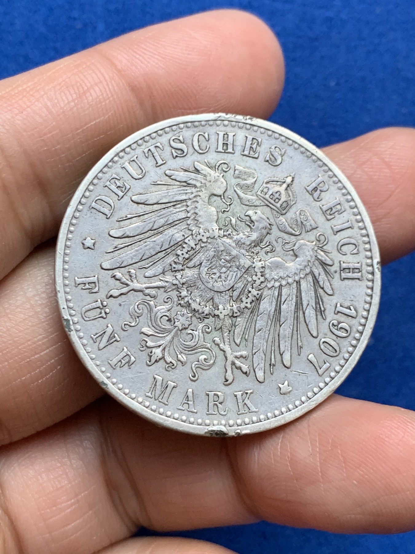 《竞宝斋》第246场-周日，周一 ，周二3场连拍 (全场包邮) 德国 符腾堡 1907年大胡子5马克银币 细节见图