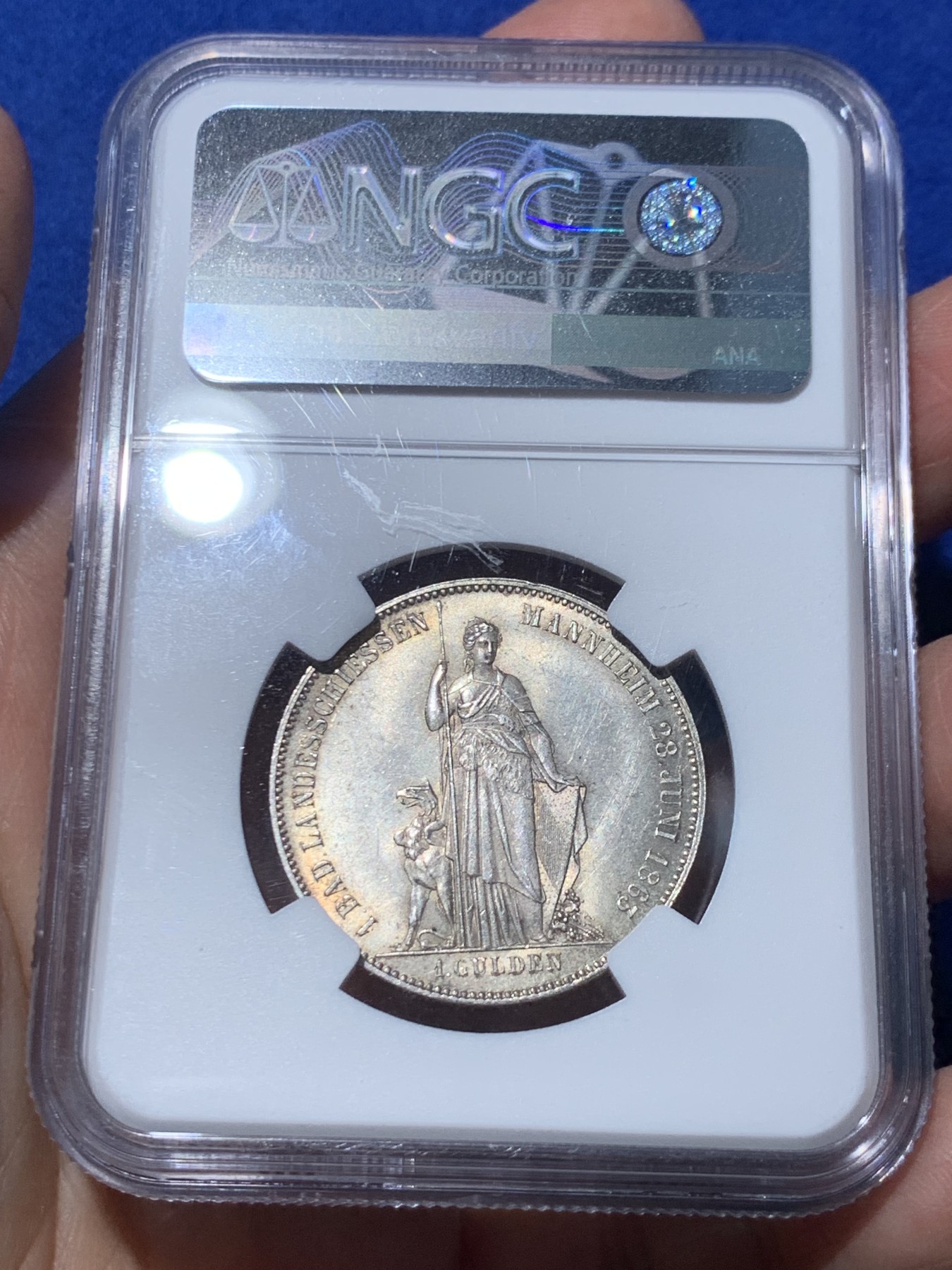 《竞宝斋》第246场-周日，周一 ，周二3场连拍 (全场包邮) NGC MS63 德国巴登1863年射击节1盾银币 少见品种 状态非常好