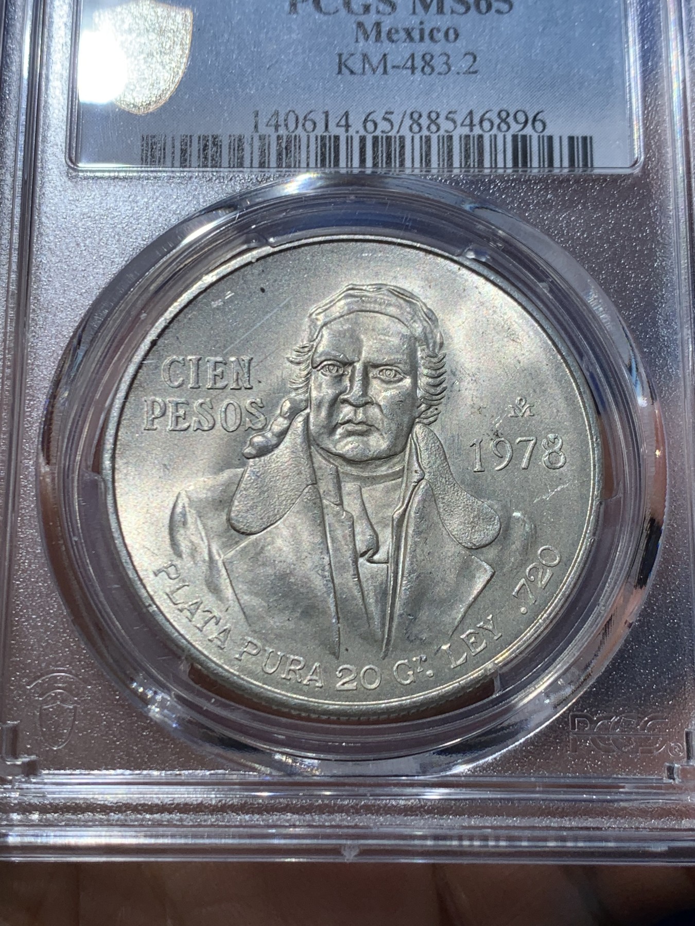 《竞宝斋》第246场-周日，周一 ，周二3场连拍 (全场包邮) PCGS MS65 墨西哥1978年革命领袖1978年100比索大银币