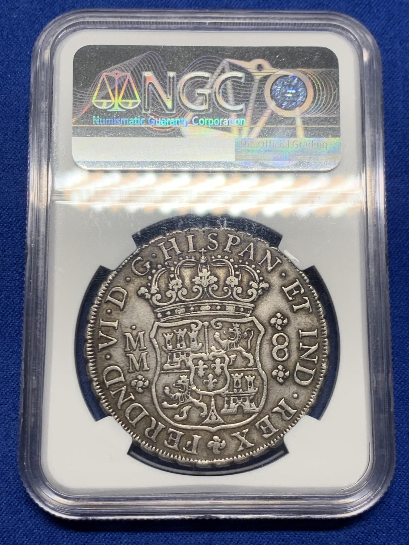 《竞宝斋》第246场-周日，周一 ，周二3场连拍 (全场包邮) NGC XF45 西属墨西哥1755/4地球双柱 少见骑字版 原味老包浆 全深打 味道状态都很不错