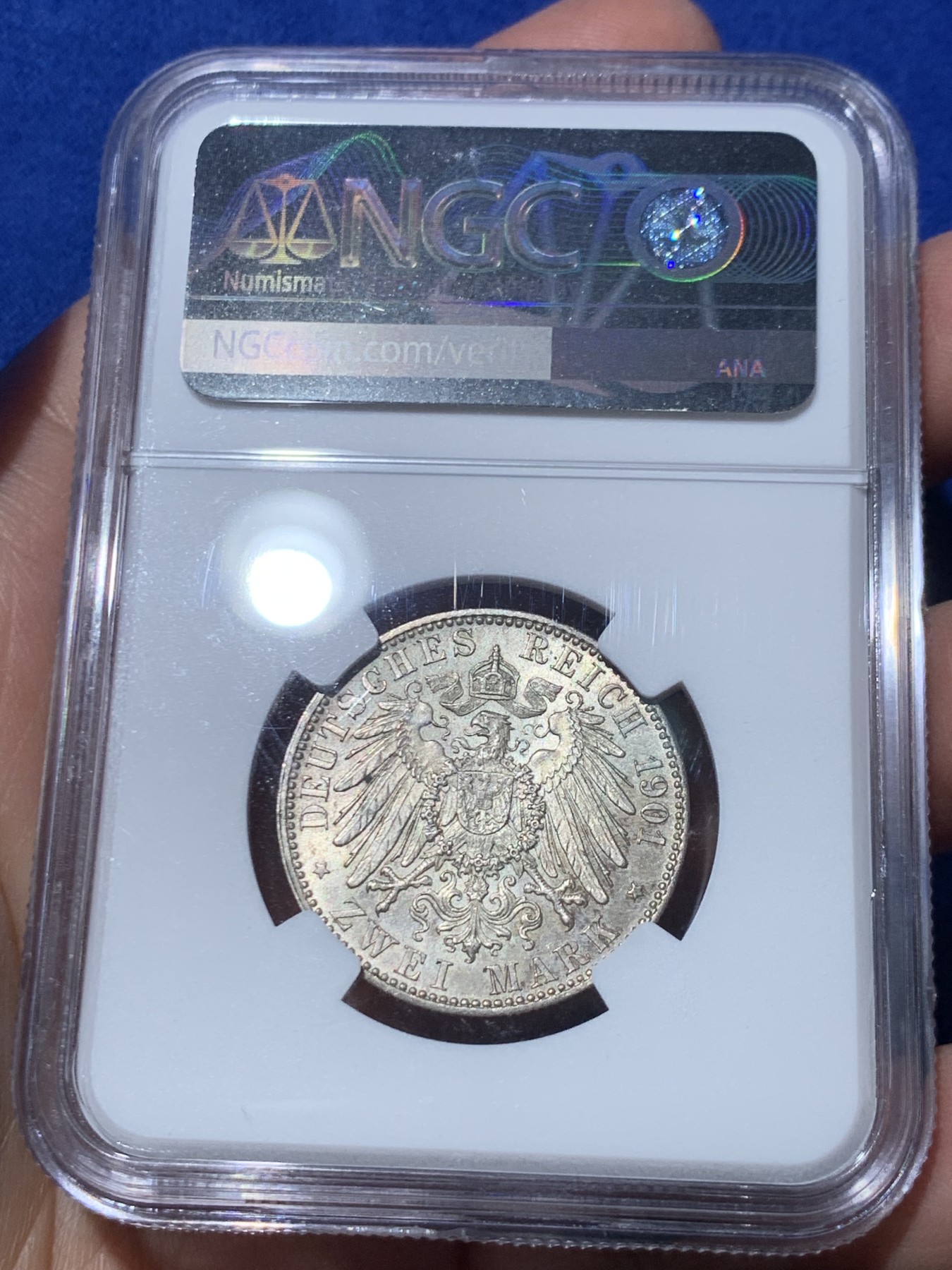 《竞宝斋》第246场-周日，周一 ，周二3场连拍 (全场包邮) NGC-MS64 德国1901年普鲁士2马克银币