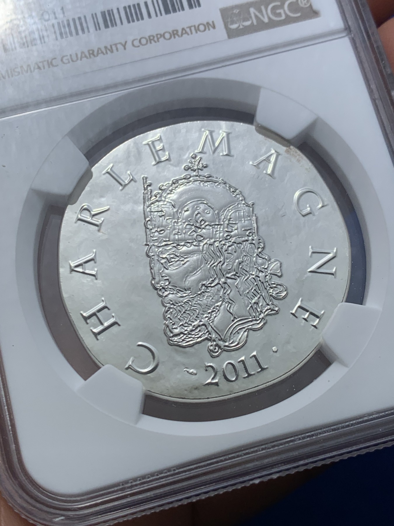 《竞宝斋》第246场-周日，周一 ，周二3场连拍 (全场包邮) NGC PF68 法国2011查理曼大帝（红桃K）10欧元银币 带原盒 13年克劳斯钱币最佳克朗奖