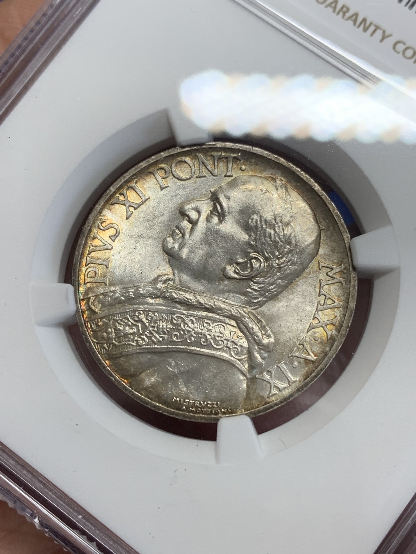 《竞宝斋》第246场-周日，周一 ，周二3场连拍 (全场包邮) NGC UNCD 梵蒂冈1930年10里拉银币，早期年份比较少