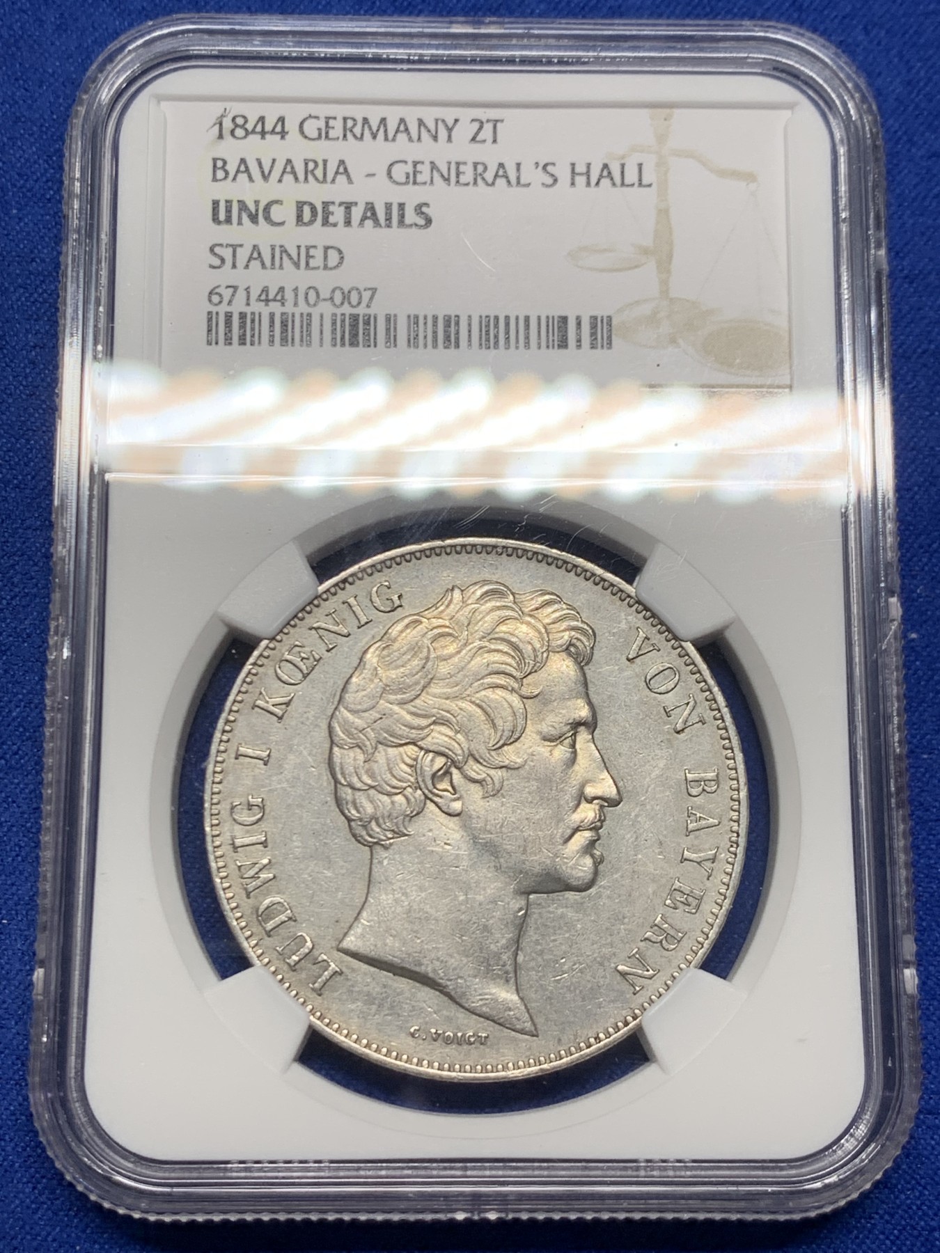 《竞宝斋》第246场-周日，周一 ，周二3场连拍 (全场包邮) NGC UNC 德国 1844 巴伐利亚 将军大厅 2泰勒37克的大银币 细节底板 ms状态都很好 除了没给分 性价比好