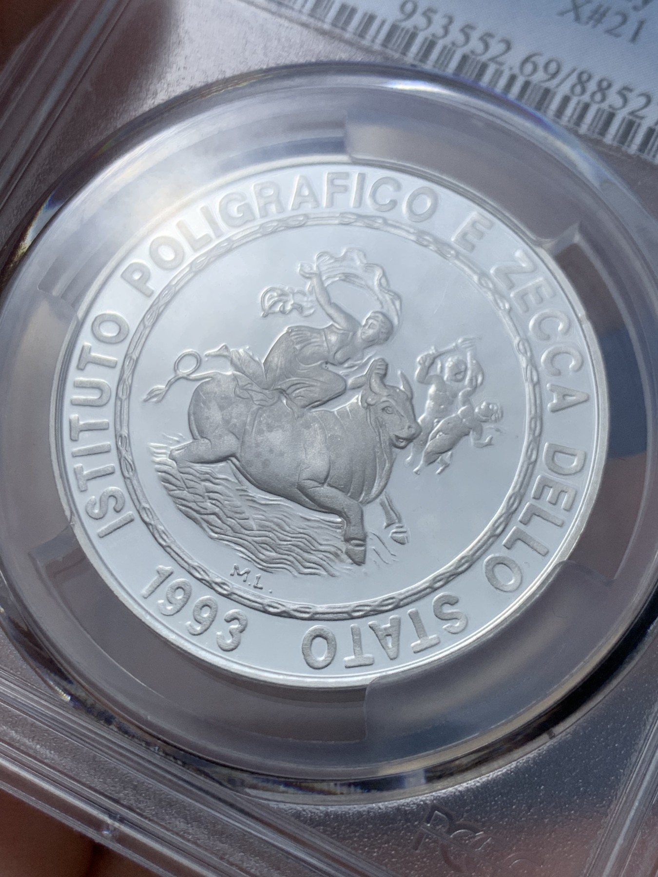 《竞宝斋》第246场-周日，周一 ，周二3场连拍 (全场包邮) PCGS PR69DCAM 意大利1993年欧罗巴5欧银币