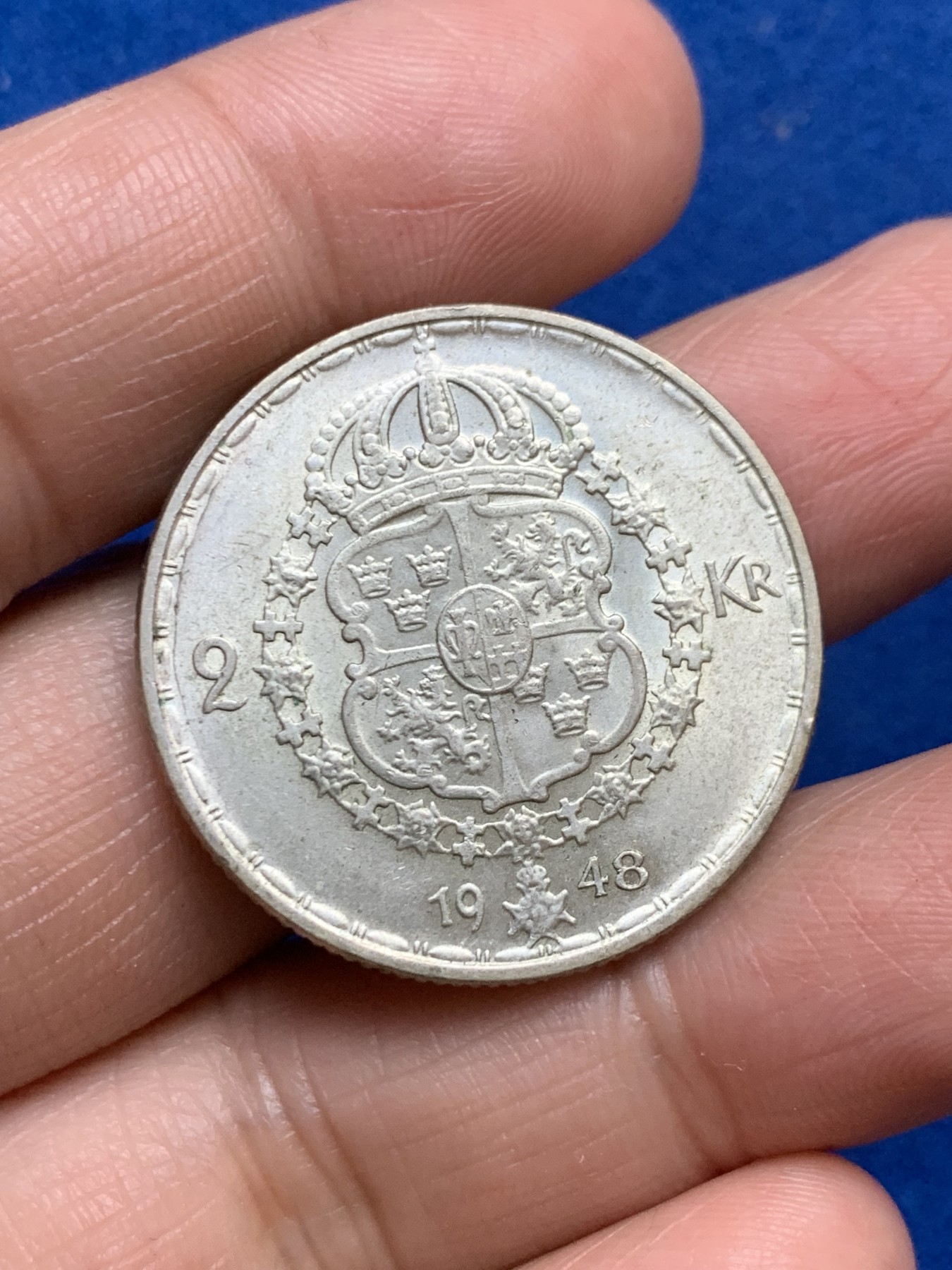 《竞宝斋》第246场-周日，周一 ，周二3场连拍 (全场包邮) 瑞典1948年2克朗银币