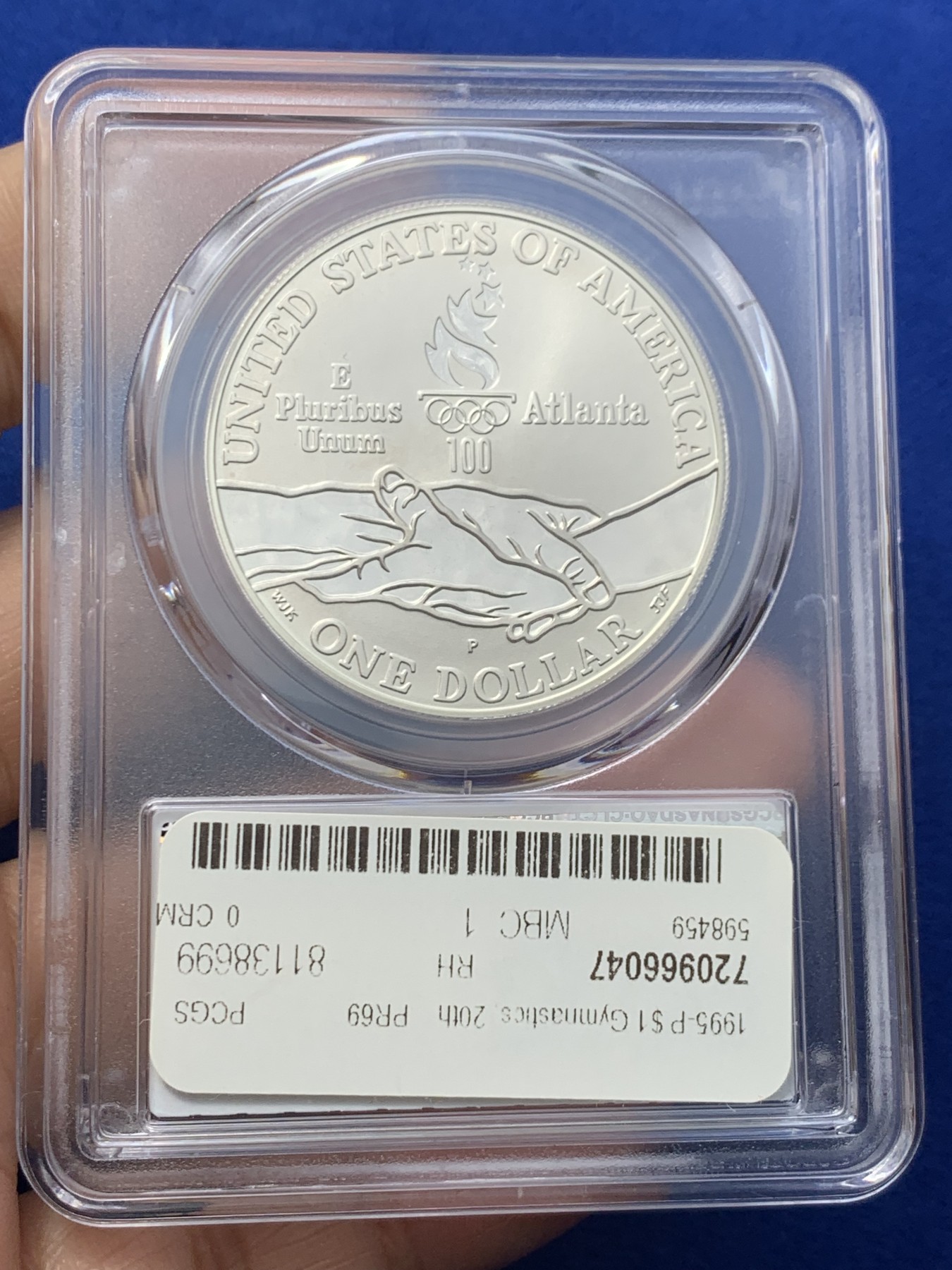 《竞宝斋》第246场-周日，周一 ，周二3场连拍 (全场包邮) PCGS PR69DC 美国1995年P版奥运体操1美元精制大银币