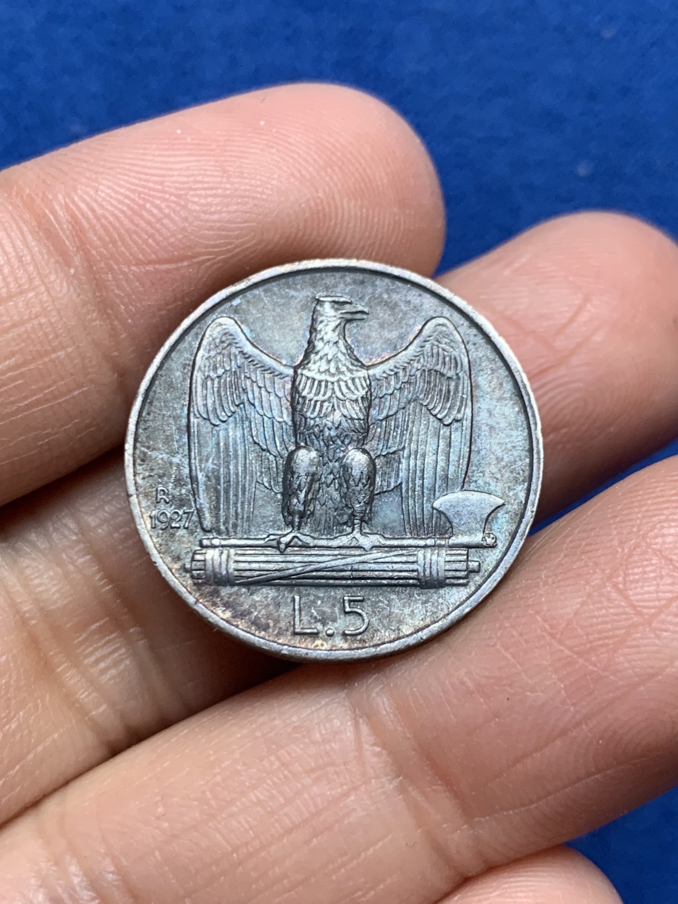 《竞宝斋》第246场-周日，周一 ，周二3场连拍 (全场包邮) 意大利 1927年 鹰版 5里拉银币