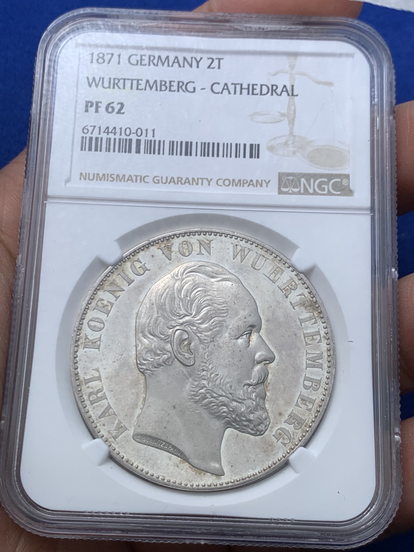 《竞宝斋》第246场-周日，周一 ，周二3场连拍 (全场包邮) NGC PF62 德国 1871年 符腾堡乌尔姆大教堂 2泰勒 大银币 热门品种 难得好物