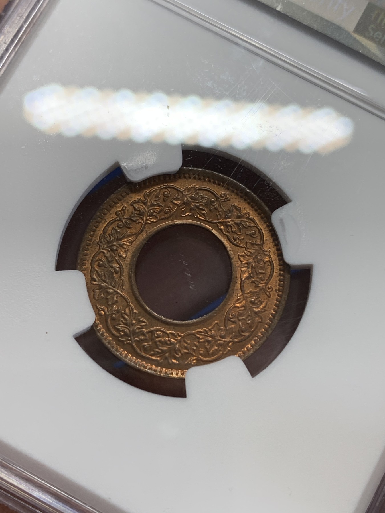 《竞宝斋》第246场-周日，周一 ，周二3场连拍 (全场包邮) NGC MS65RB 英属印度1943年1派沙铜币  高冠