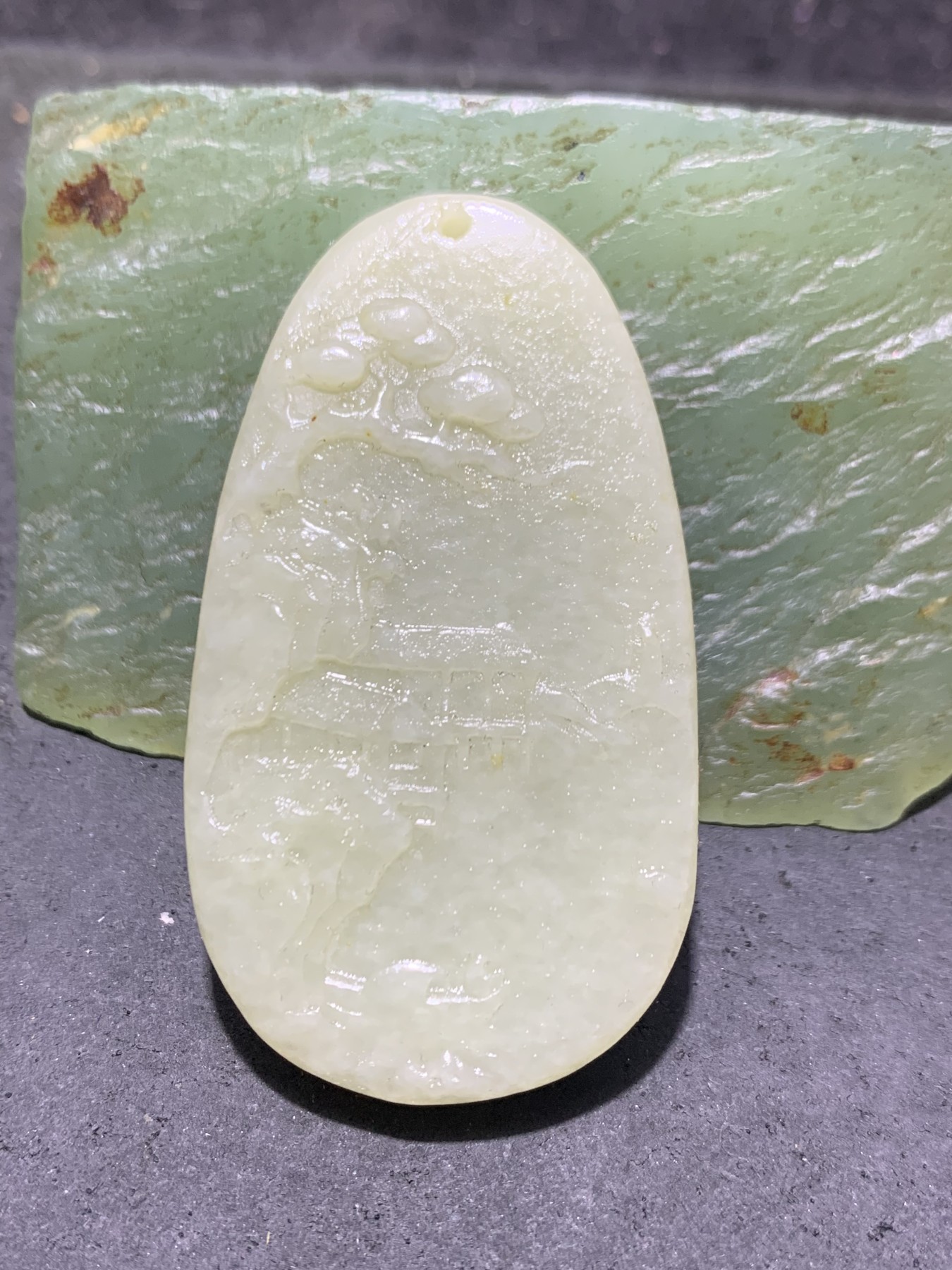 精美原皮和田玉雕刻江南风景意境牌子一个