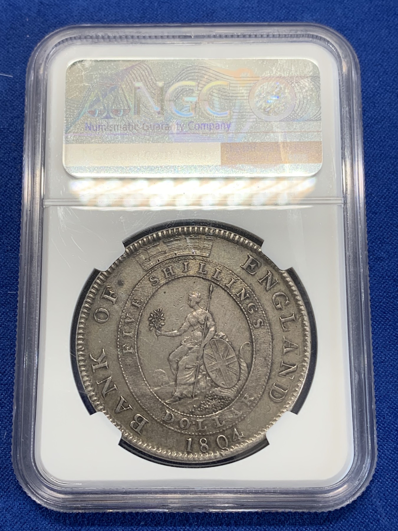 《竞宝斋》第246场-周日，周一 ，周二3场连拍 (全场包邮) NGC XF45 英国 1804年 乔治三世英格兰银行5先令银币，老包浆