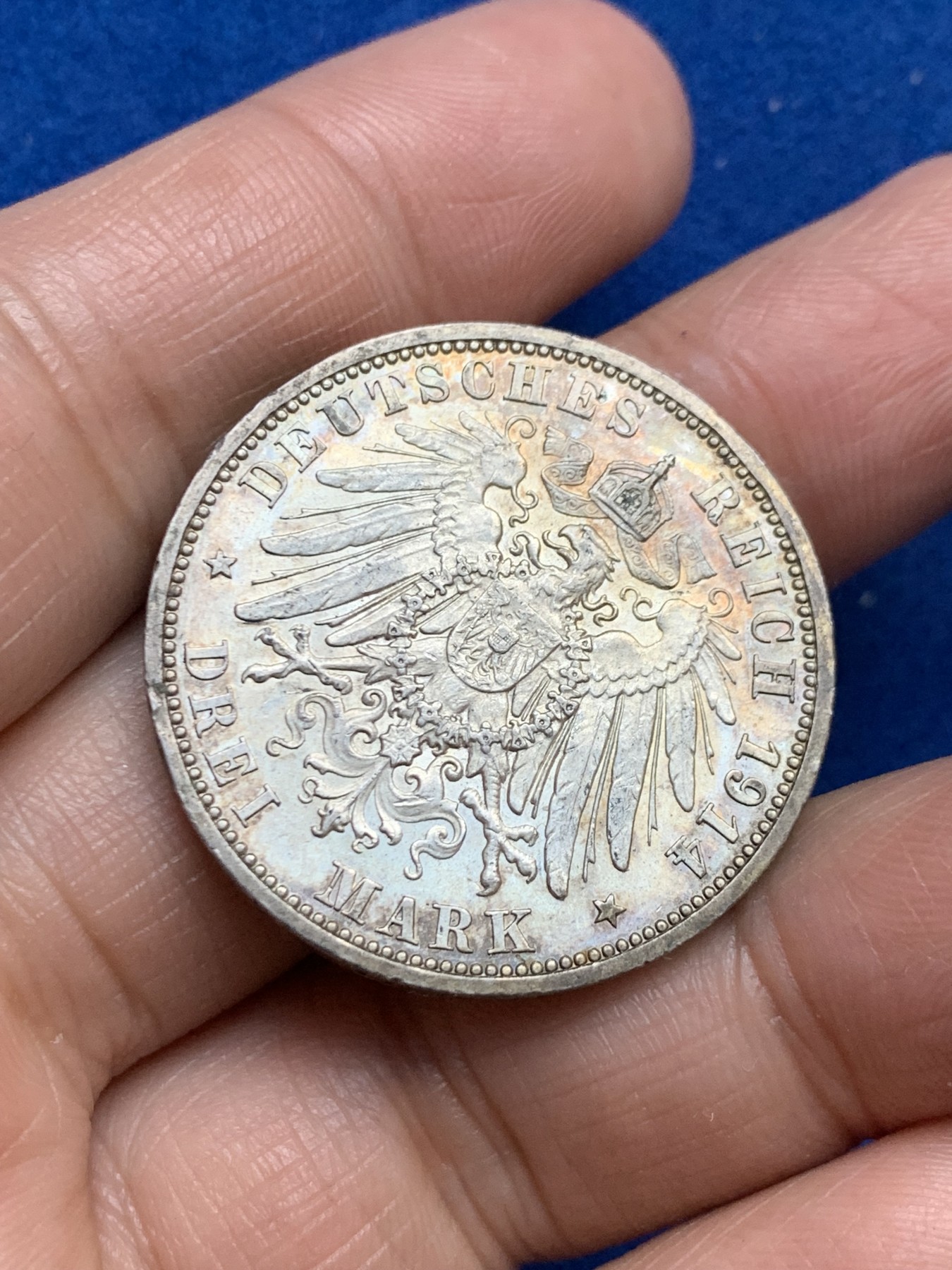 《竞宝斋》第246场-周日，周一 ，周二3场连拍 (全场包邮) 德国普鲁士1914年戎装3马克银币