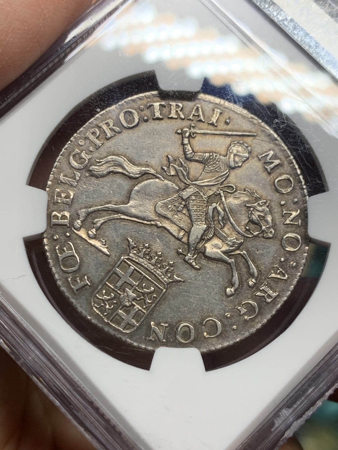 《竞宝斋》第246场-周日，周一 ，周二3场连拍 (全场包邮) NGC MS62 荷兰乌特勒支小马剑1/2杜卡特银币 骑士和战马栩栩如生