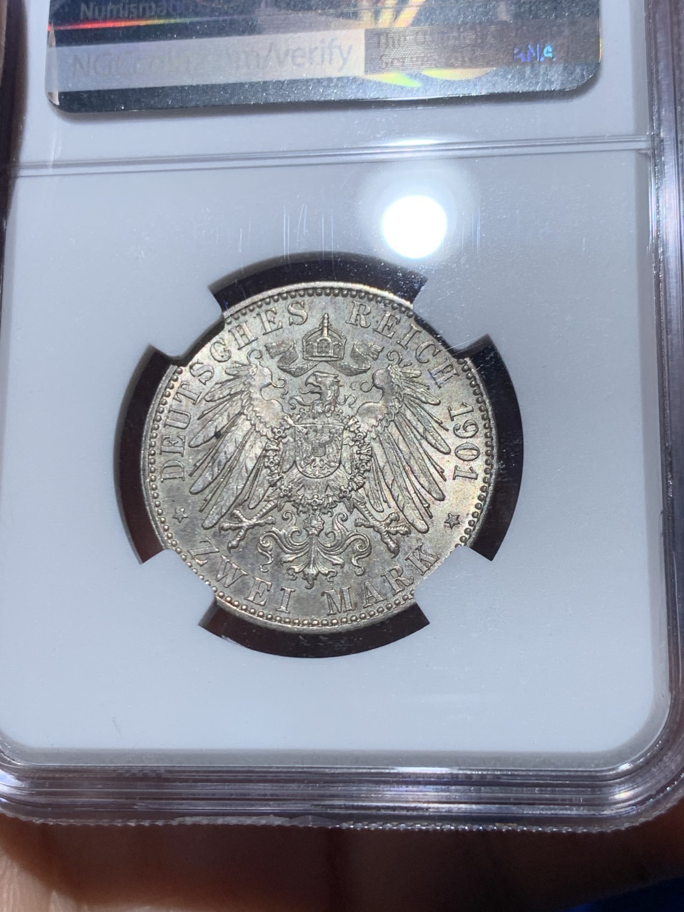 《竞宝斋》第246场-周日，周一 ，周二3场连拍 (全场包邮) NGC-MS64 德国1901年普鲁士2马克银币