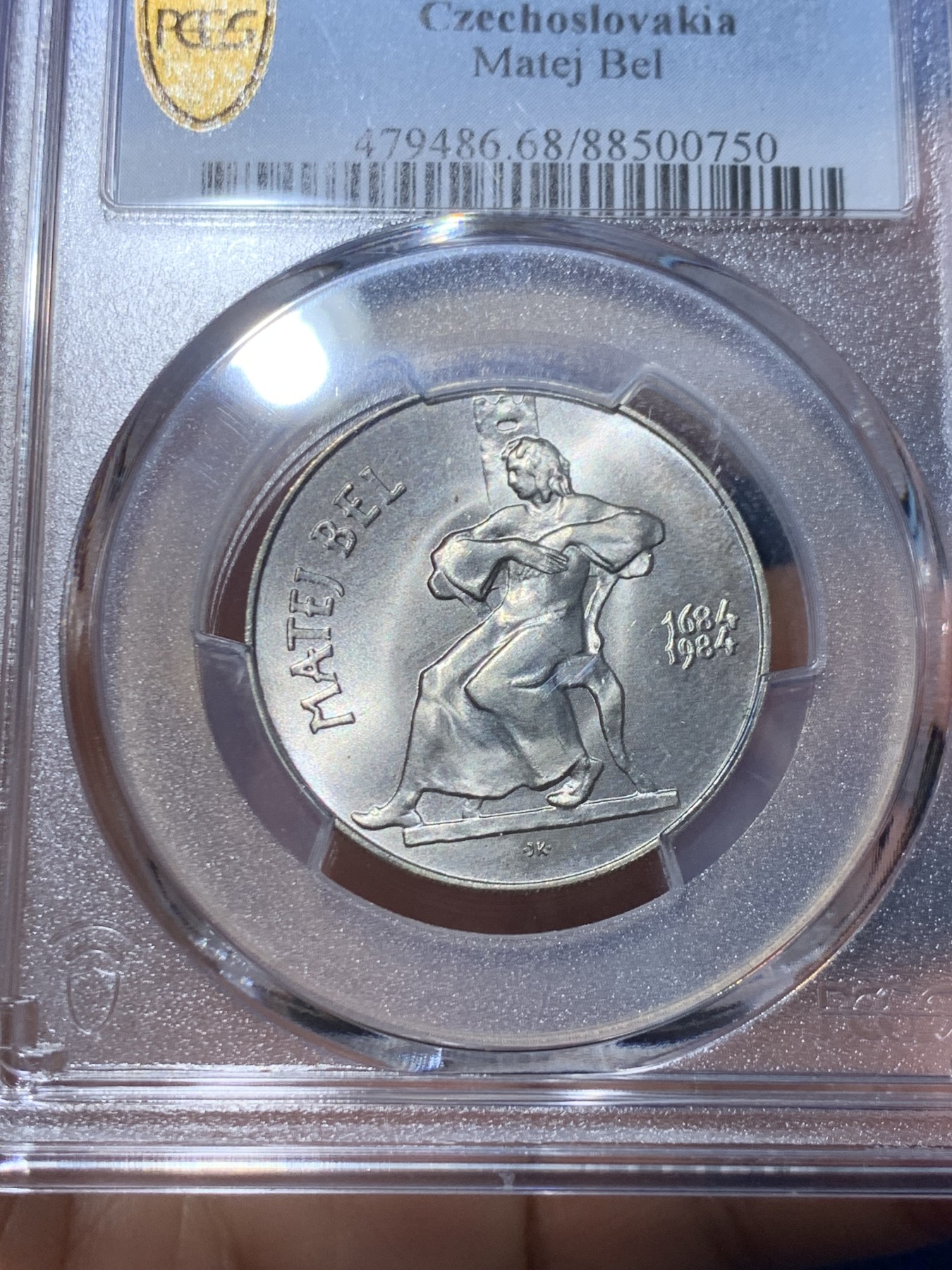 《竞宝斋》第246场-周日，周一 ，周二3场连拍 (全场包邮) PCGS金盾 MS68 捷克斯洛伐克1984年100克朗银币，冠军分