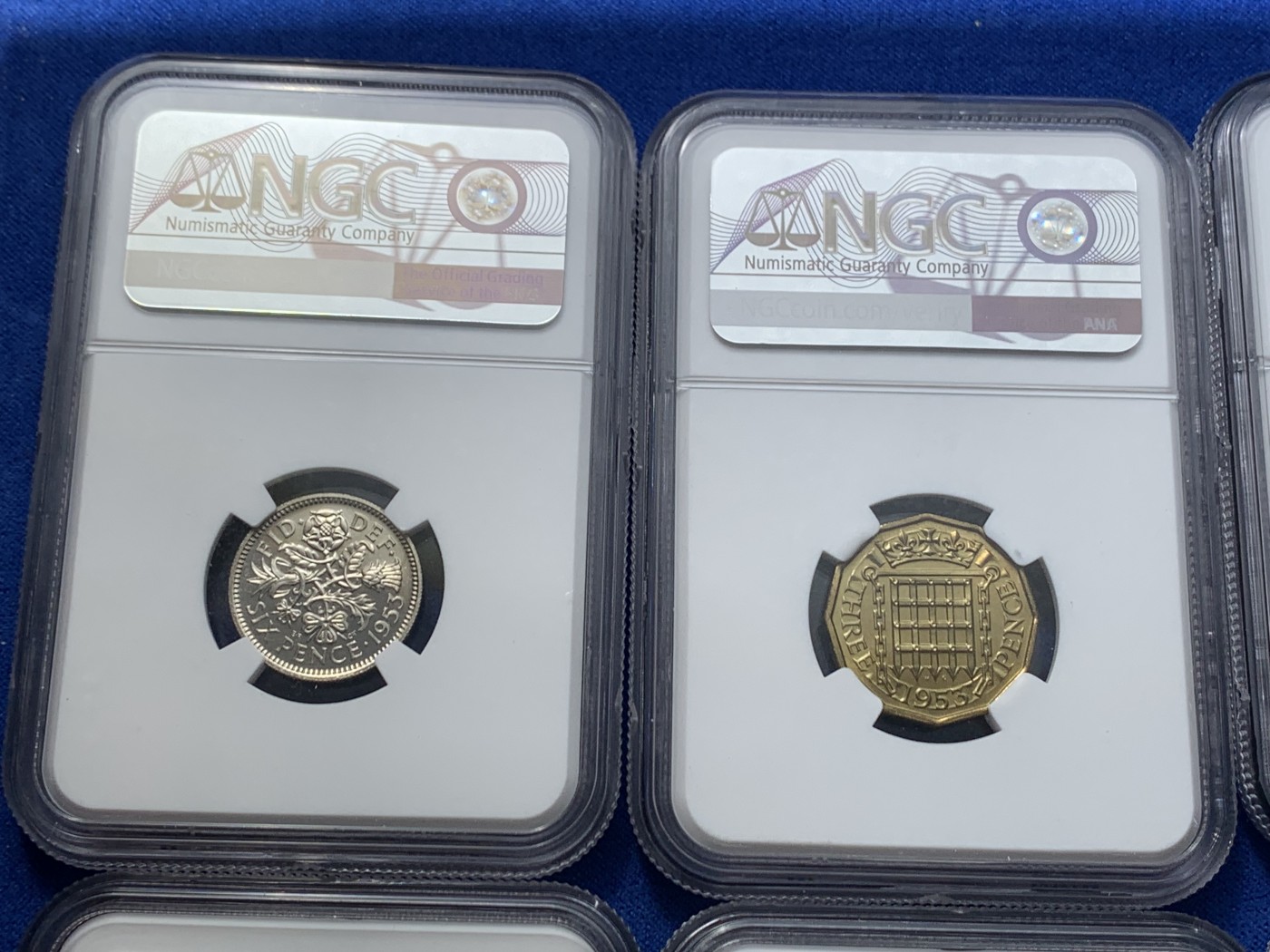 《竞宝斋》第246场-周日，周一 ，周二3场连拍 (全场包邮) NGC PF64-65 英国1953年伊丽莎白二世登基纪念精制币一套10枚 少见卡册包装