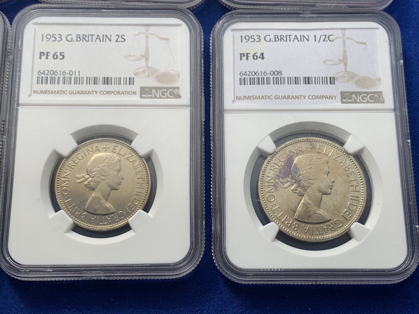 《竞宝斋》第246场-周日，周一 ，周二3场连拍 (全场包邮) NGC PF64-65 英国1953年伊丽莎白二世登基纪念精制币一套10枚 少见卡册包装