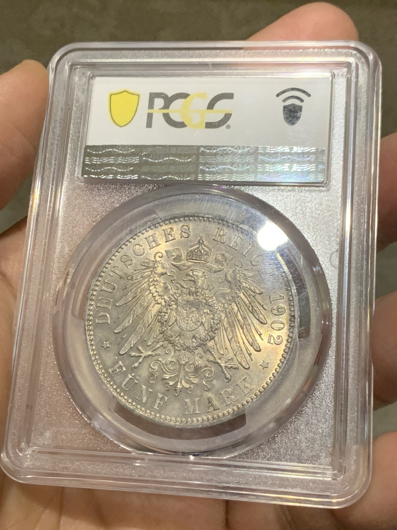 《竞宝斋》第246场-周日，周一 ，周二3场连拍 (全场包邮) PCGS MS64 德国 萨克森1902年5马克银币