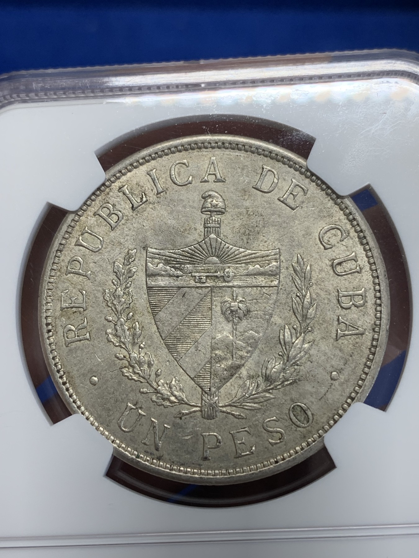 《竞宝斋》第246场-周日，周一 ，周二3场连拍 (全场包邮) NGC UNC 古巴1932年大五角星银币 带光好品