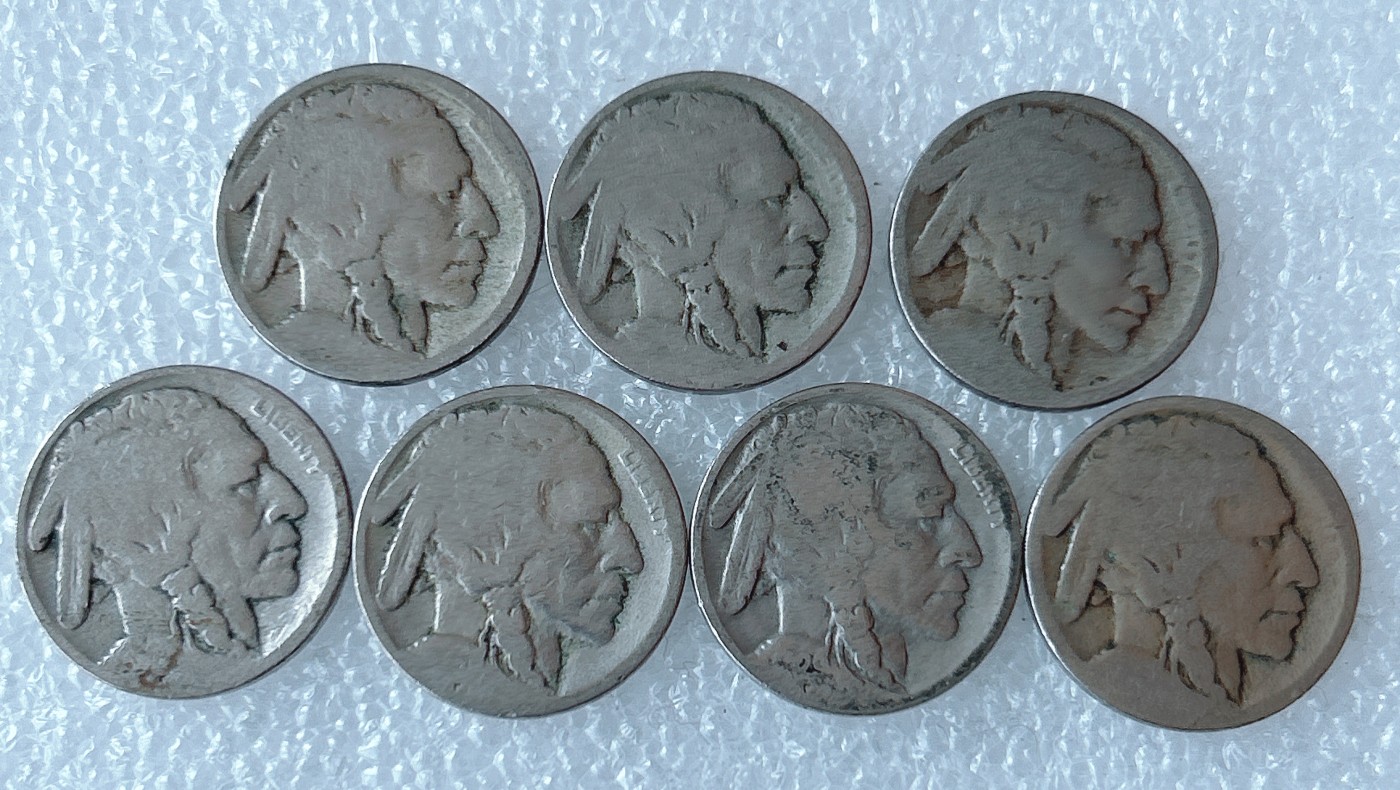 第一海外回流一元起拍收藏 散币专场 第71期 美国早期5美分白铜币 印第安人酋长牦牛  7枚