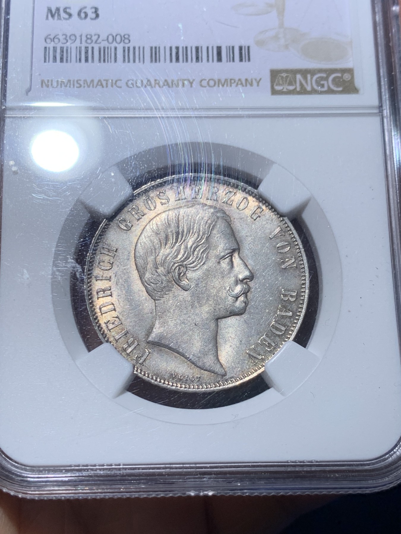 《竞宝斋》第246场-周日，周一 ，周二3场连拍 (全场包邮) NGC MS63 德国巴登1863年射击节1盾银币 少见品种 状态非常好