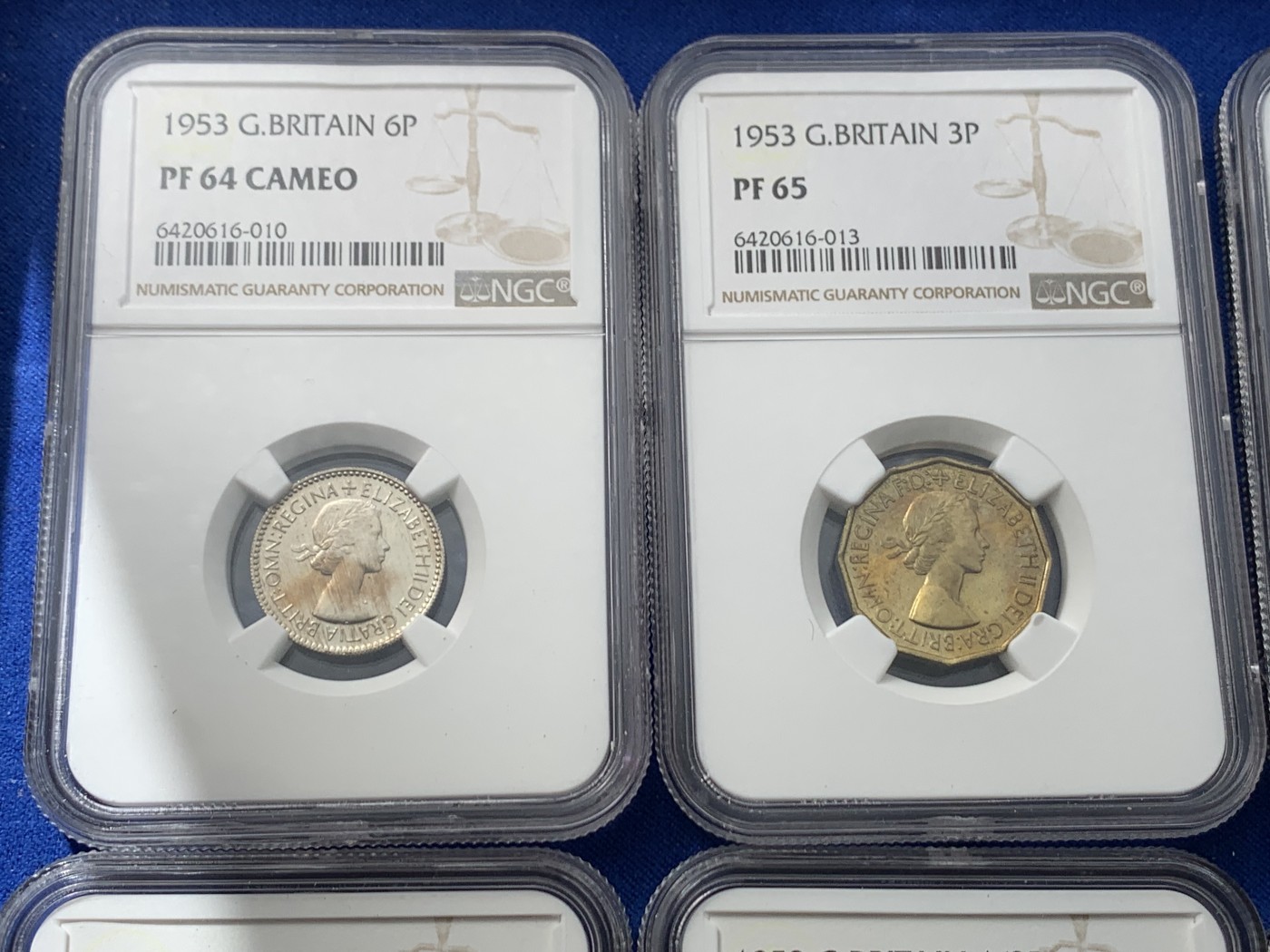 《竞宝斋》第246场-周日，周一 ，周二3场连拍 (全场包邮) NGC PF64-65 英国1953年伊丽莎白二世登基纪念精制币一套10枚 少见卡册包装