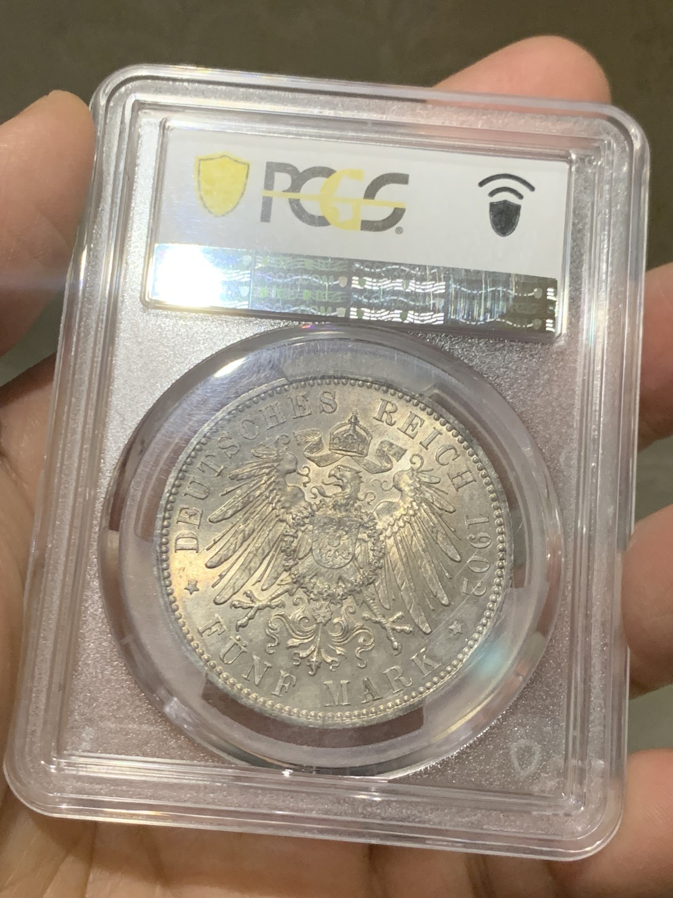 《竞宝斋》第246场-周日，周一 ，周二3场连拍 (全场包邮) PCGS MS64 德国 萨克森1902年5马克银币
