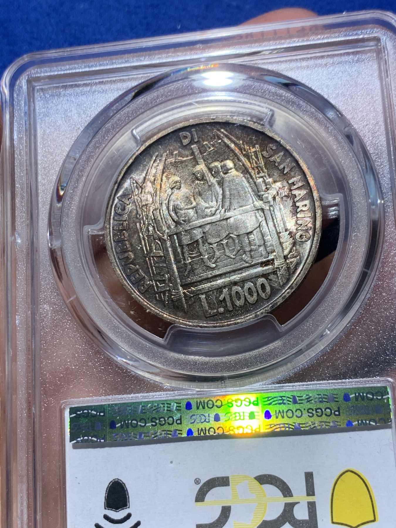 《竞宝斋》第246场-周日，周一 ，周二3场连拍 (全场包邮) PCGS MS65 圣马力诺1977年圣母百花大教堂建筑师——菲利普1000里拉纪念银币