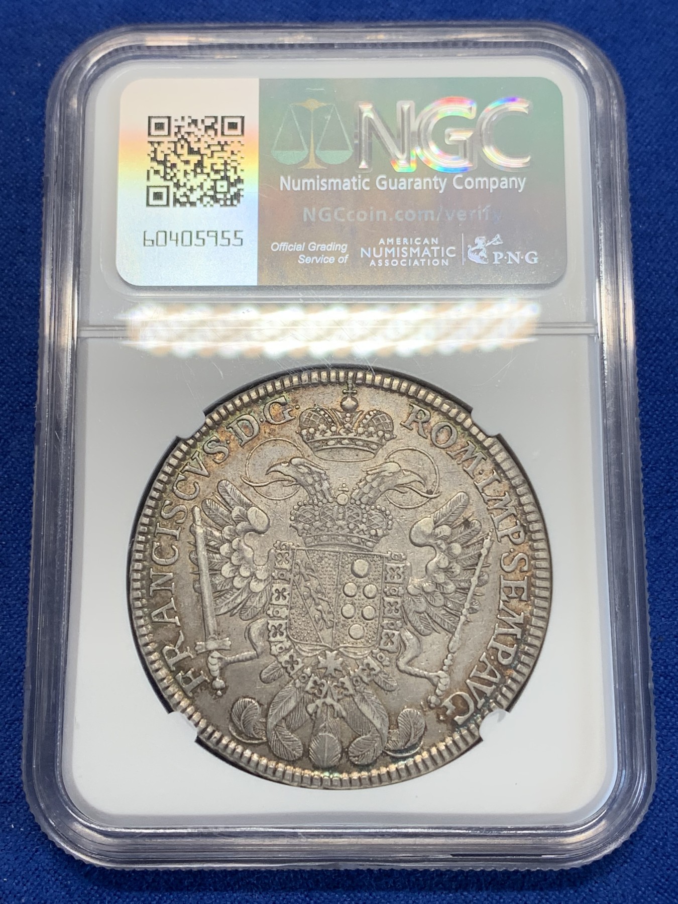 《竞宝斋》第246场-周日，周一 ，周二3场连拍 (全场包邮) NGC VF35 德国 1765年纽伦堡泰勒 相对比较少的版本，灰色包浆边缘带彩，高点磨损小，VF35有些低评