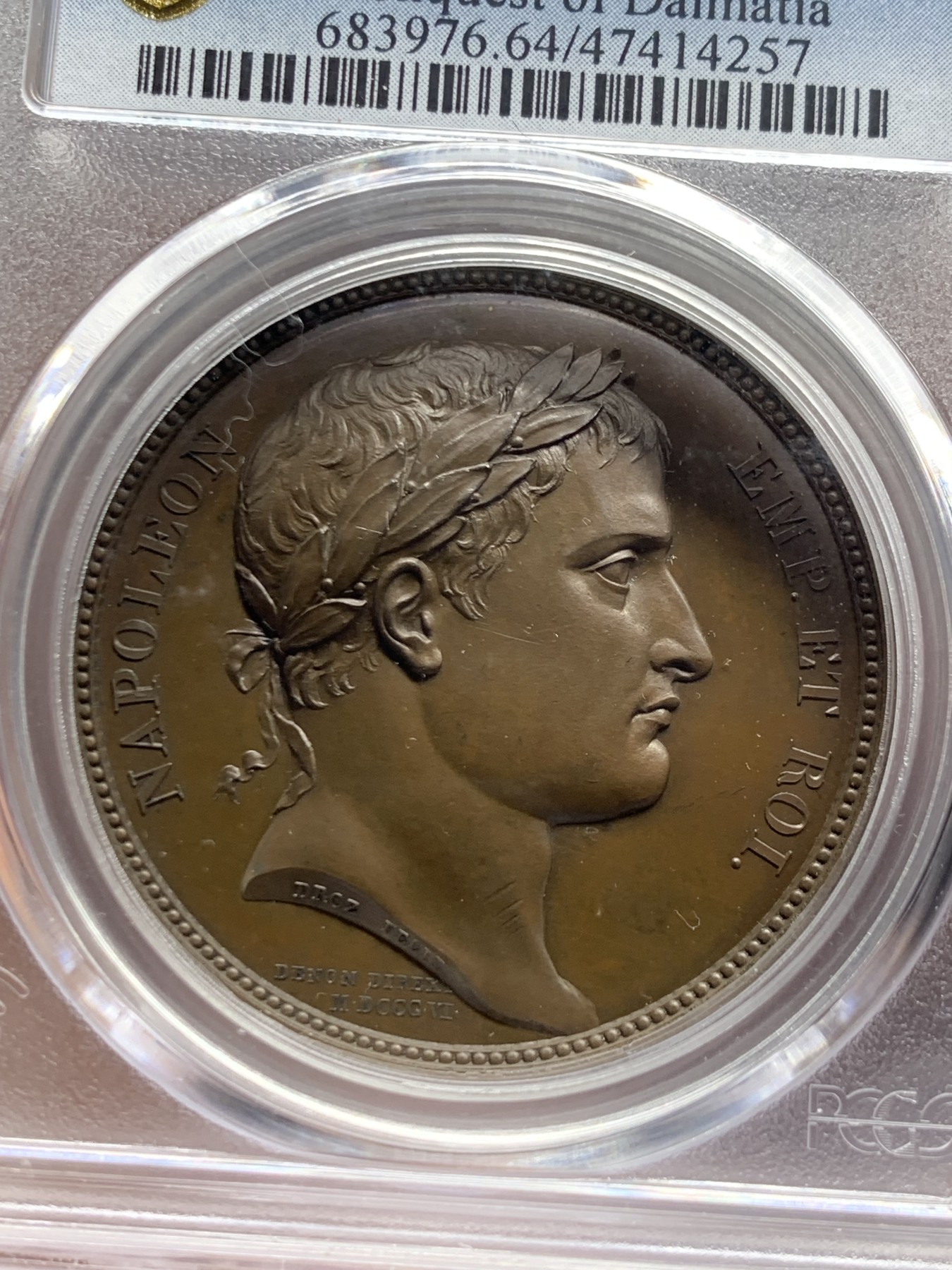 《竞宝斋》第246场-周日，周一 ，周二3场连拍 (全场包邮) PCGS-SP64冠军分 法国拿破仑铜章 征服达尔马提亚 背面朱庇特神庙 在今克罗地亚斯普利特